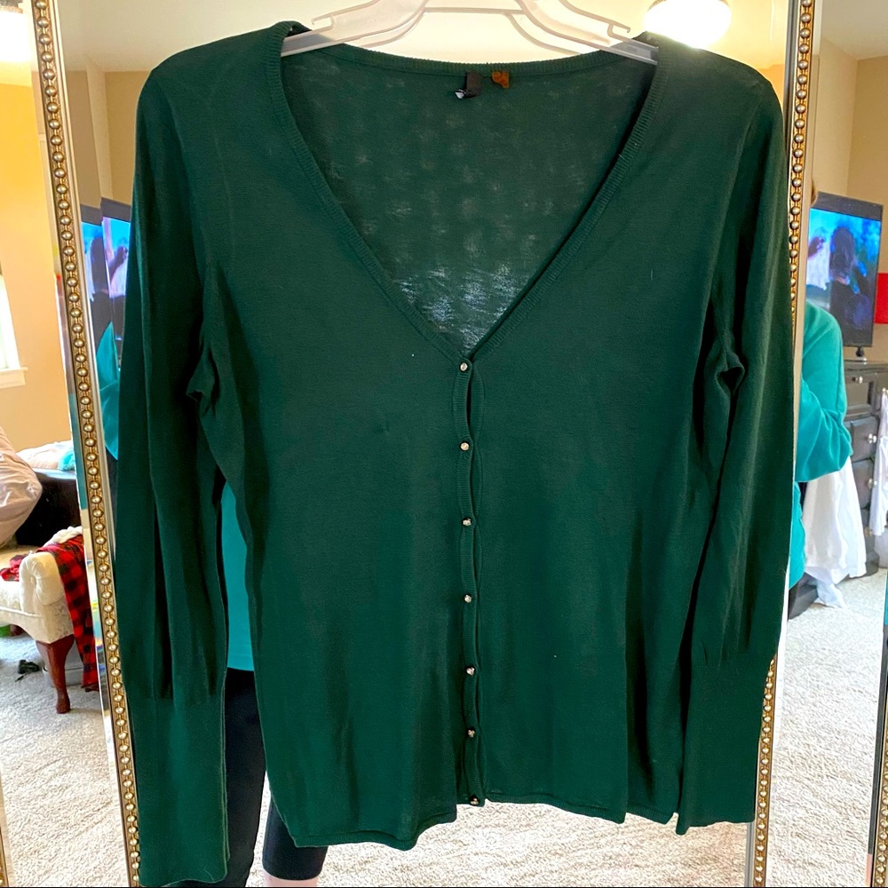 BCBGMAXAZRIA green cardigan with crystal buttons